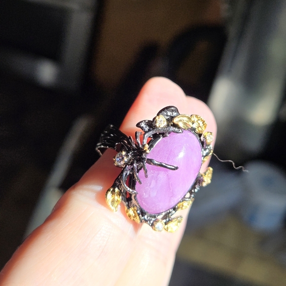 Ruby pink 24k & Topaz sterling rhodium & gold ring with 🕷 🕸 spider sz7 - Picture 7 of 7